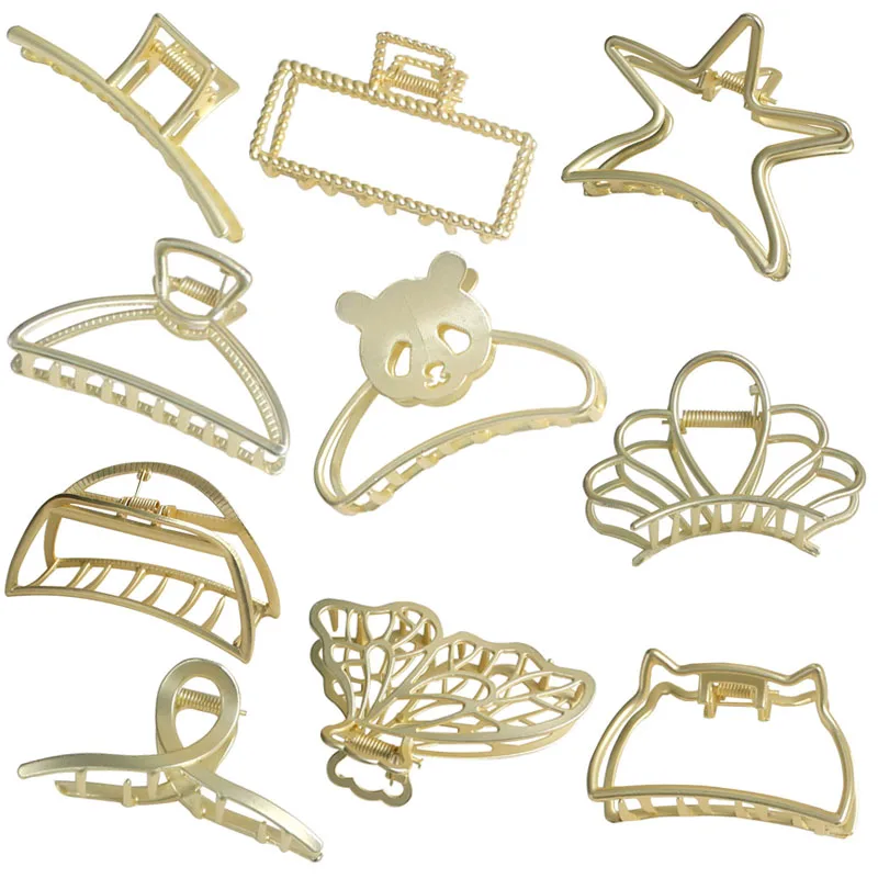 Women Alloy Gold Color Hollow Geometric Metal Hair Claw Vintage Hair Clips Headband Hairpin Hair Crab Hair Accessories