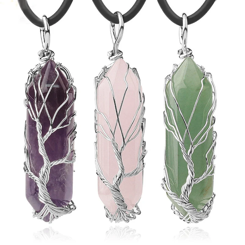 1pc Semi Precious Stone Quartz Necklace Tree of Stones Healing Crystal Necklace