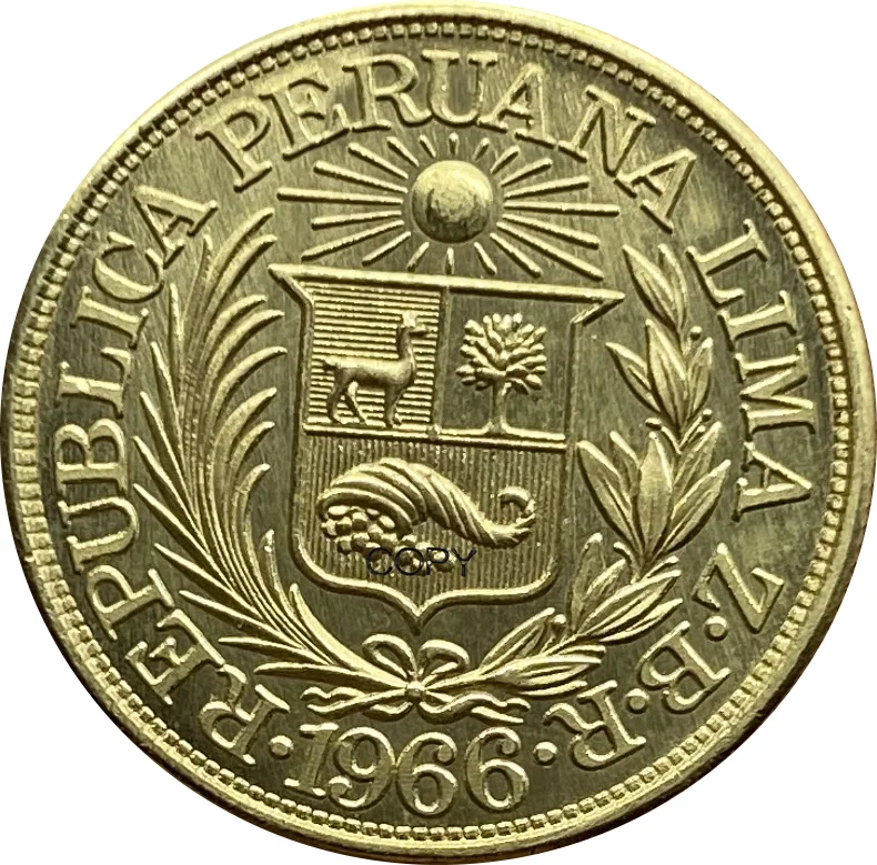 Peru 1966 1/2 Libra Trade Coinage Metal Brass Gold Coin China Carved Casting Souvenir Collectible Replica Copy Coins