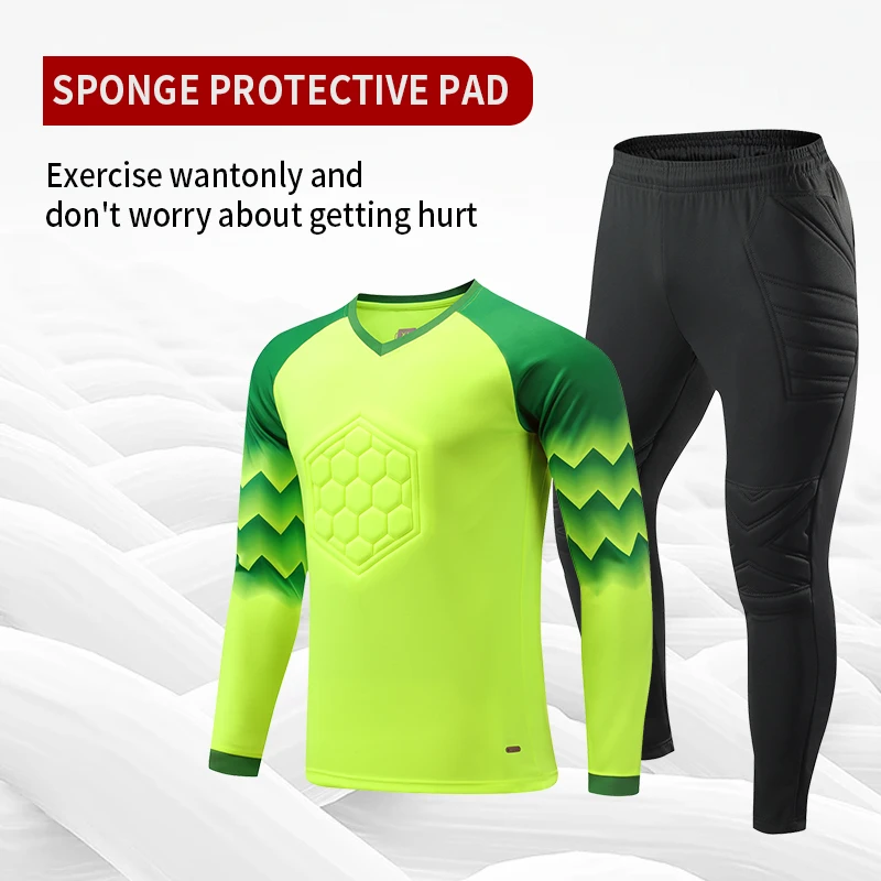 2021 New Uniform Men\'s Football Training Goalkeeper Uniform Kids Soccer Jersey Set Long Sleeve Protective Sponge Shirt Pants