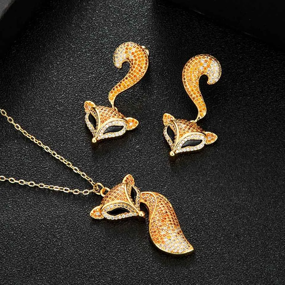 

Zlxgirl jewelry 2021 hot sale fox shape copper wedding necklace and Earring jewelry sets fine women's zirconia bridal necklace