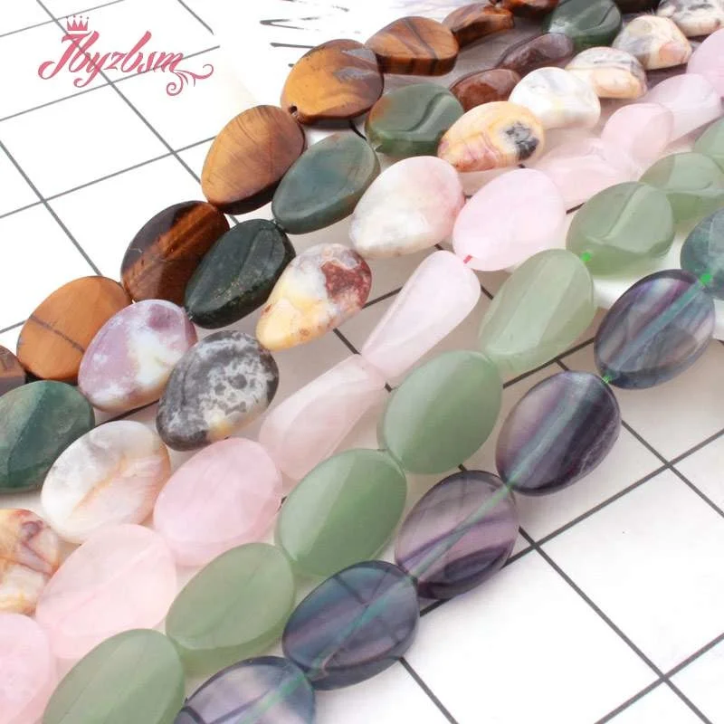 13x18mm Natural Fluorite Quartz Rhodonite Agates Oval Twist Stone Beads For DIY Necklace Jewelry Making Loose 15
