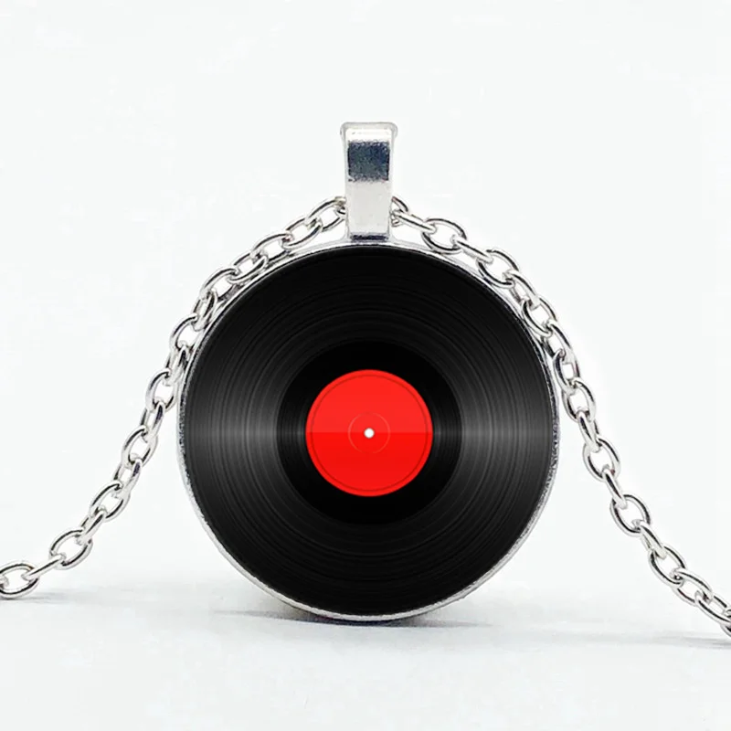 Retro Music Record Necklace Music Personal Album Round Glass Pendant Necklace Gift for Music Lovers