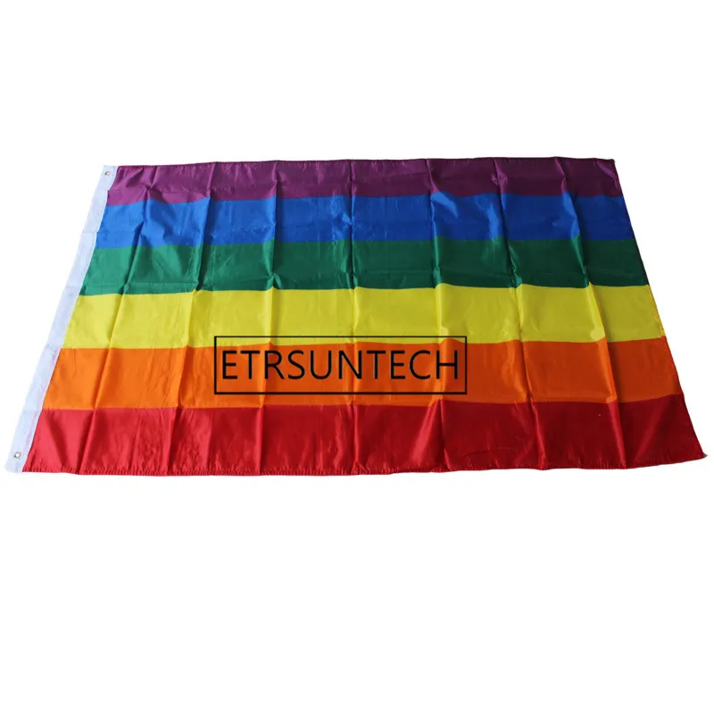 50pcs 90*150cm/3x5FT Rainbow Flag Lesbian Gay Pride Polyester Banner Flag Polyester LGBT Flag Banner for Decoration