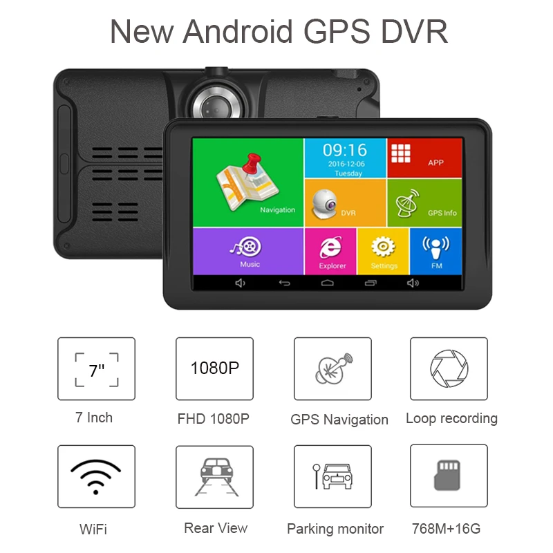 Android 7 Inch Touch Screen Car DVR HD 1080P 3D GPS Navigation 24H Parking Monitor Dash Camera Video Registrar With Sunshade