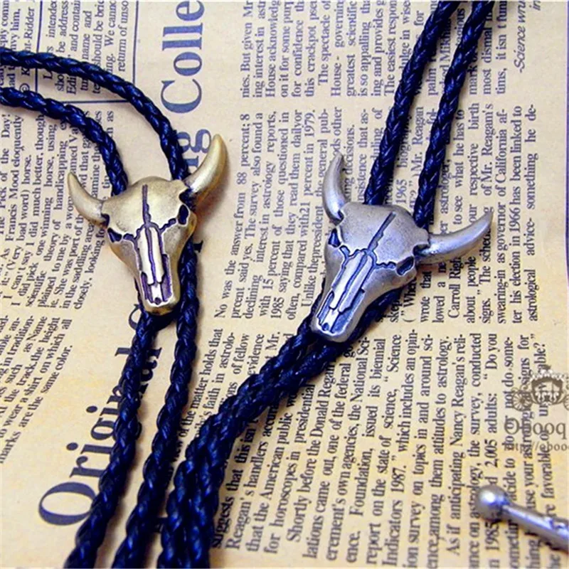 

Adjustable Bull Head Western Cowboy Bolo Tie Rodeo Dance Necktie Faux Leather Pendant Necklace