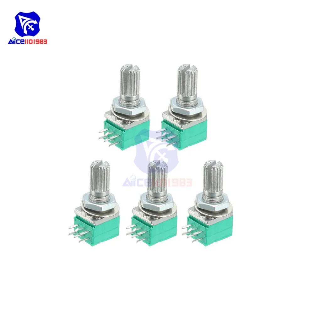 diymore 5PCS/Lot 6Pin 15mm 5K 10K 20K 50K 100K Ohm Variable Resistors Dual Turn Rotary Carbon Film Taper Potentiometer RK097G