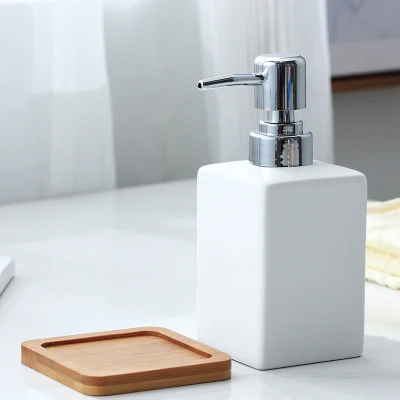 320 ml keramische emulsie dispenser wit zwarte fles hotel douchegel handdesinfecterend fles met bamboe lade voor keuken