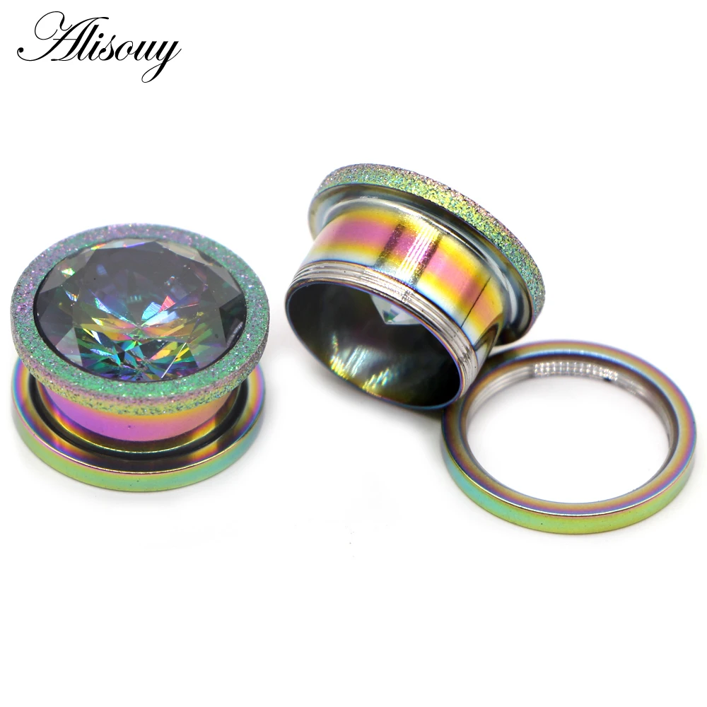 Alisouy 2pc Piercing Tunnels Ring Plugs Gauges Screw Expander Fashion Stainless Steel Body Jewelry Unisex Earrings 6mm 10mm 16mm