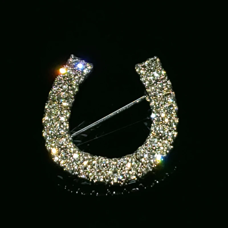 Crystal Handmade Lucky Horseshoe Brooch Jewelry Western Cowboy Lapel Pin Gift in Clear Rhinestone