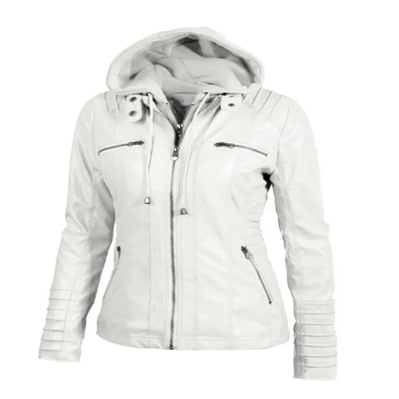 Customizable Hooded Leather Jacket Autumn Winter women's with zipper leather jacket short PU jacket coat Suit Jackets