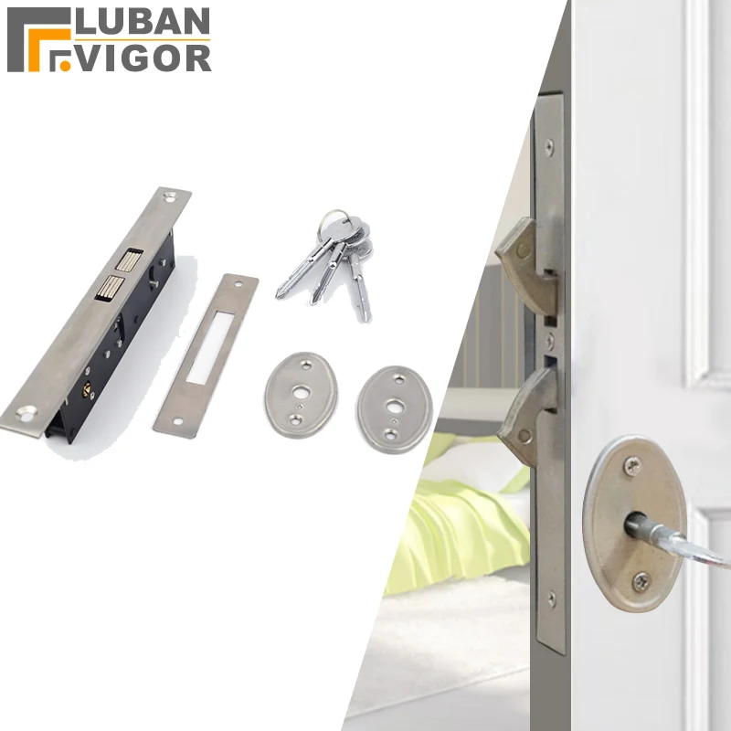 

Stainless steel Slid door Pull gate DoubleHook lock Stealth lock For Framed glass door Cross key strong durable Door hardware