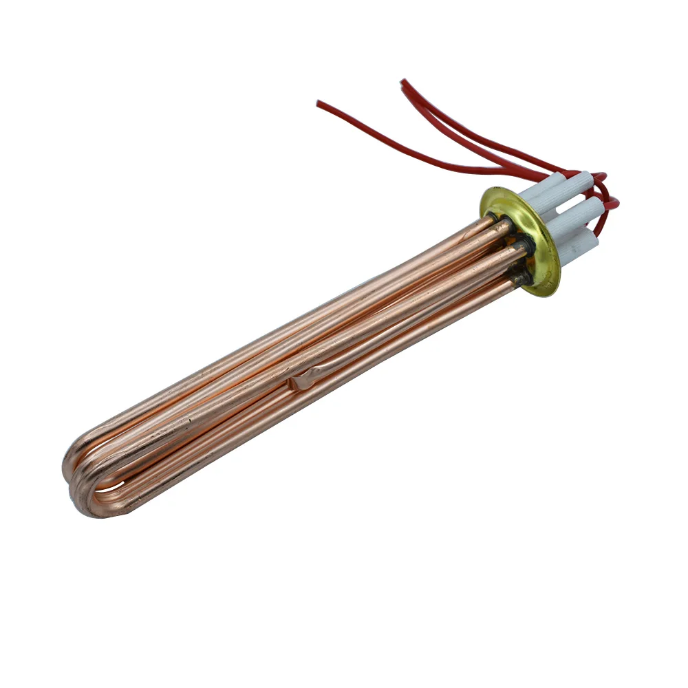 Line Type 63mm Ring Flange Diameter Water Heating Element 380V 6KW/9KW/12KW Red Copper Electric Water Tube Heater