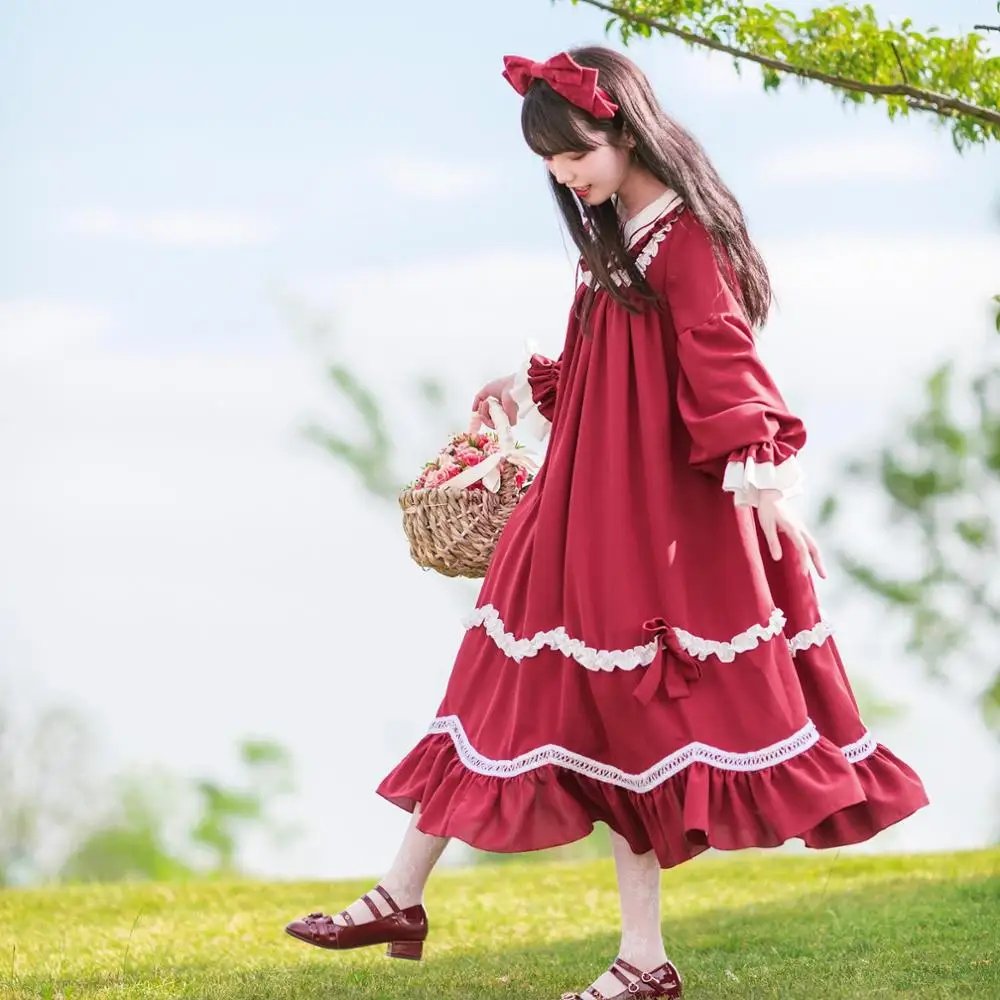 Palácio doce princesa lolita vestido peter pan colarinho vintage impressão de cintura alta vestido de renda vitoriana kawaii menina cosplay cos