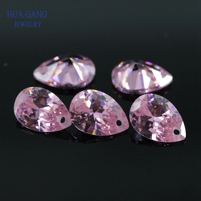 Single Hole AAAAA Pear Shape Brilliant Pink Cubic Zirconia Stone For Jewerly Making 4x6~15x20mm High Quality CZ