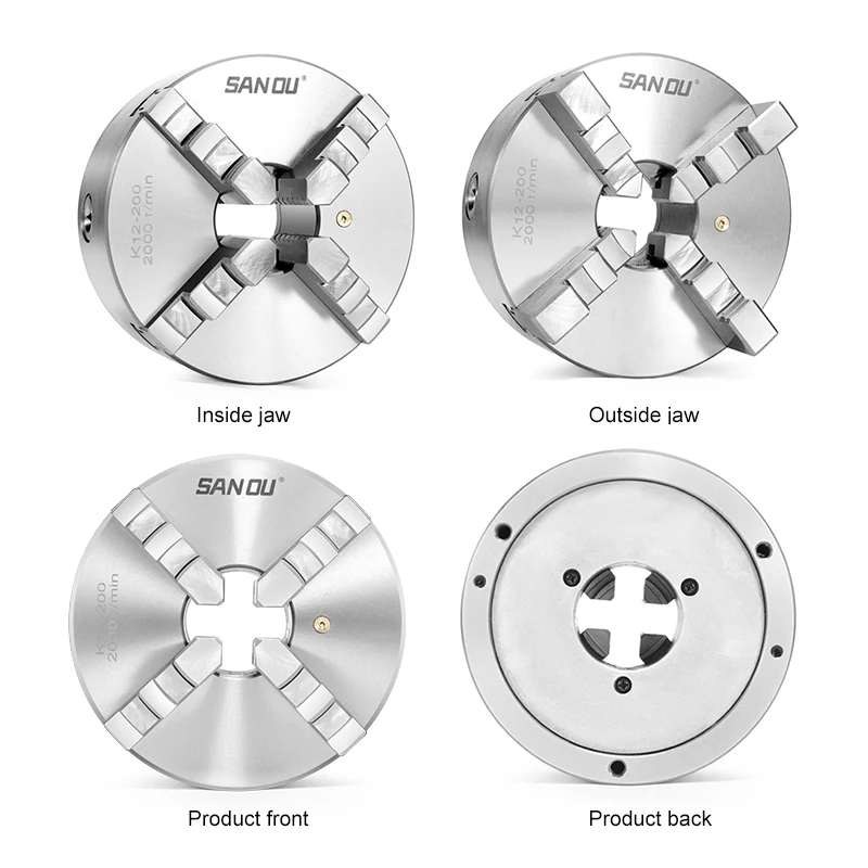 Four-Jaw Self-Centering Chuck 4\'\' Lathe Chuck K12 Series SANOU Brand Rolling Chuck 80-200mm For Small Lathes With Hardened Steel