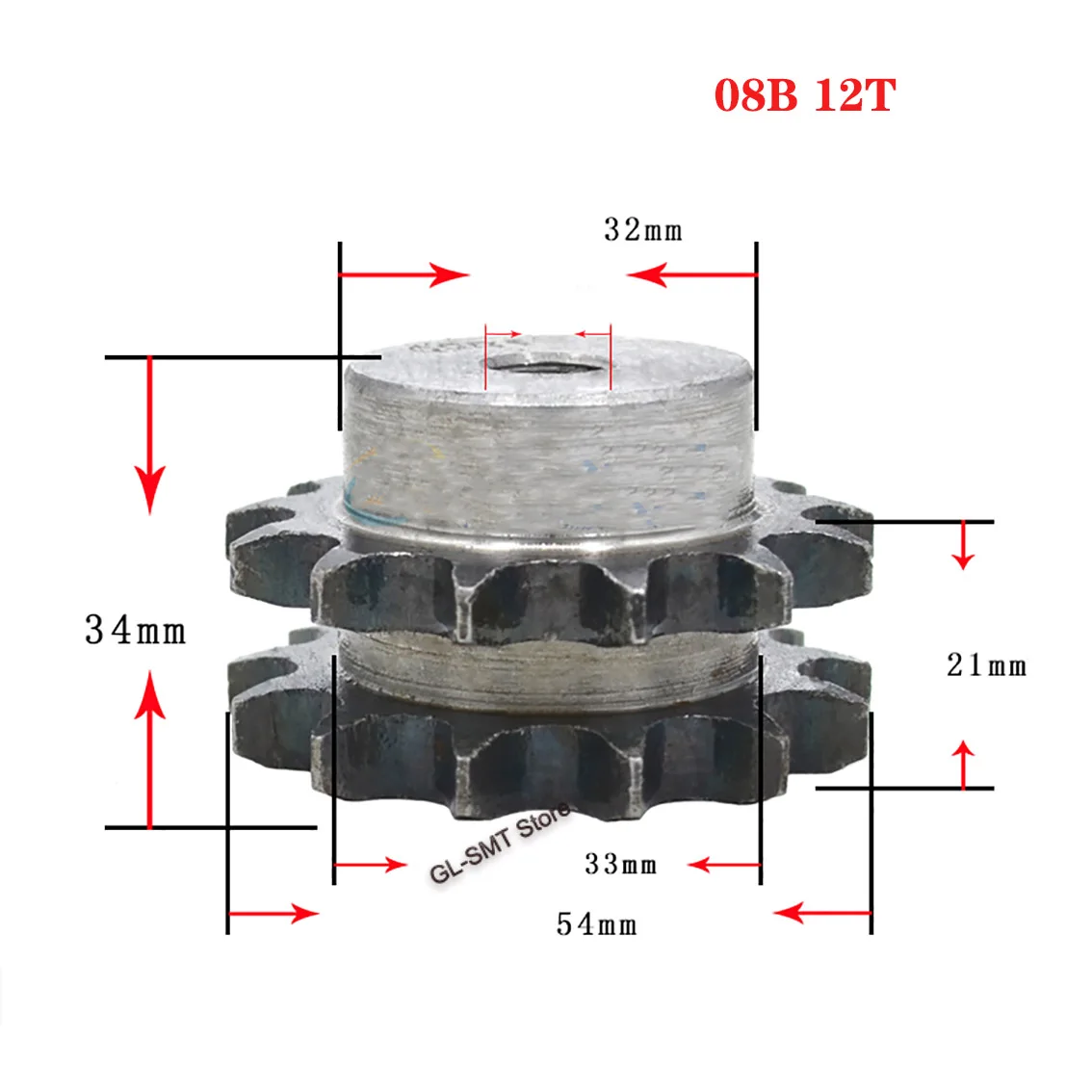 

1Pcs 45# Steel Double Row 08B Chain Drive Sprocket 10-25 Tooth Roller Chain Gear Pitch 12.7mm Industrial Sprocket Wheel