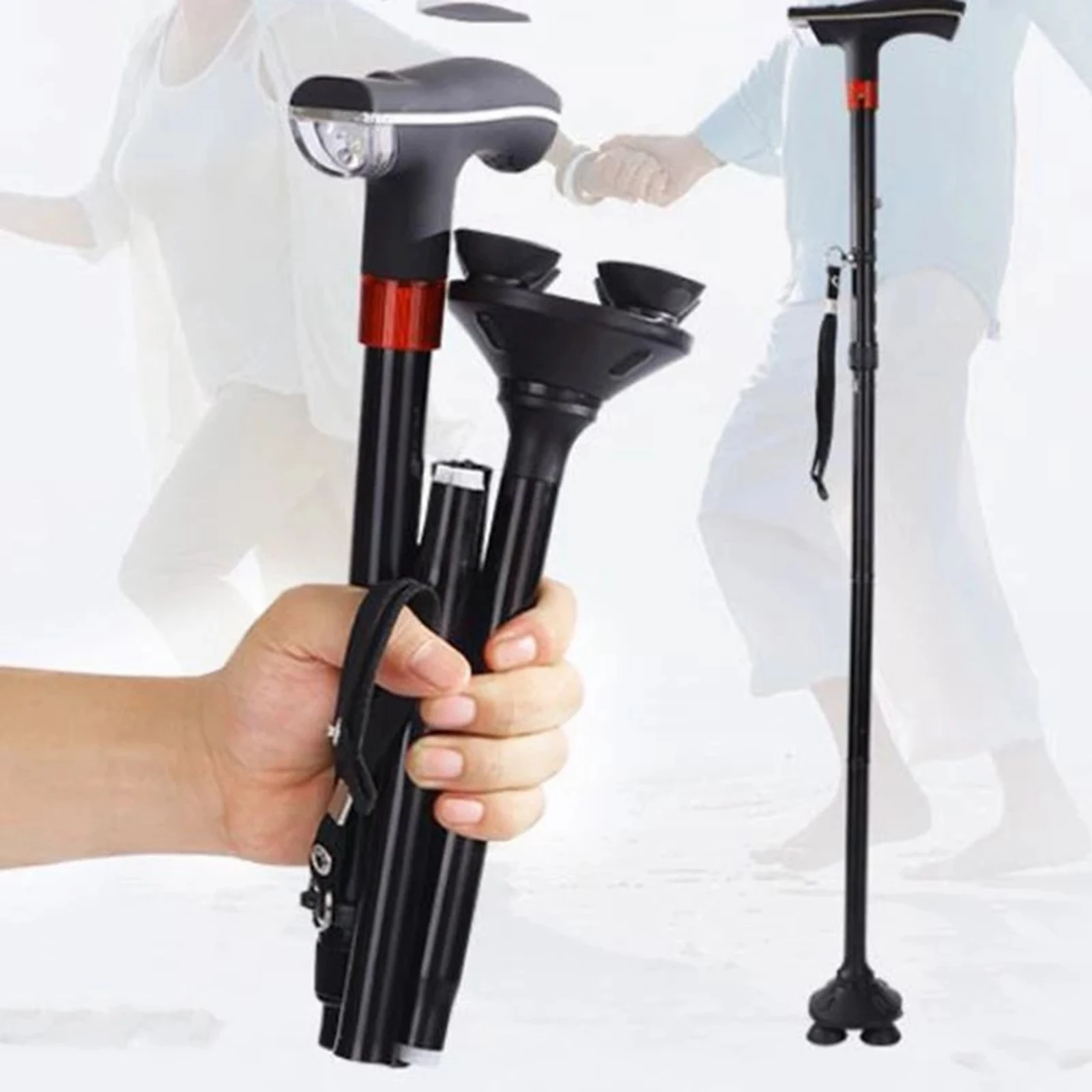 Adjustable Metal Walking Stick Travel Cane Folding Pole Compact Hike Portable Walking Canes for Senior Women Men Hand Grip