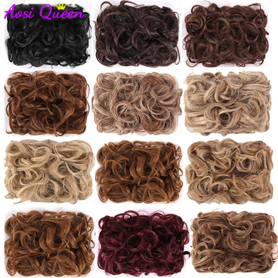 AS Curly Chignon Messy Bun Updo Clip in Hair Piece Extensions Wiht Hairpins Elastic Band Synthetic Hair Bun gold Blonde