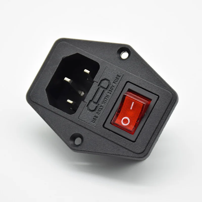 Interruptor basculante de potencia IEC 3 pines 320 C14, toma de corriente de entrada, enchufe de conector 16A 250V con fusible 10A, rojo y verde, 1