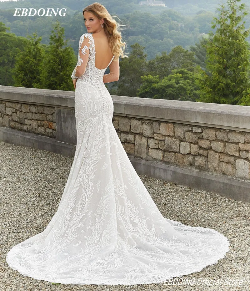 EBDOING vestido De Novia De encaje De sirena, escote en forma De corazón con mangas completas desmontables, hecho a medida, tallas grandes