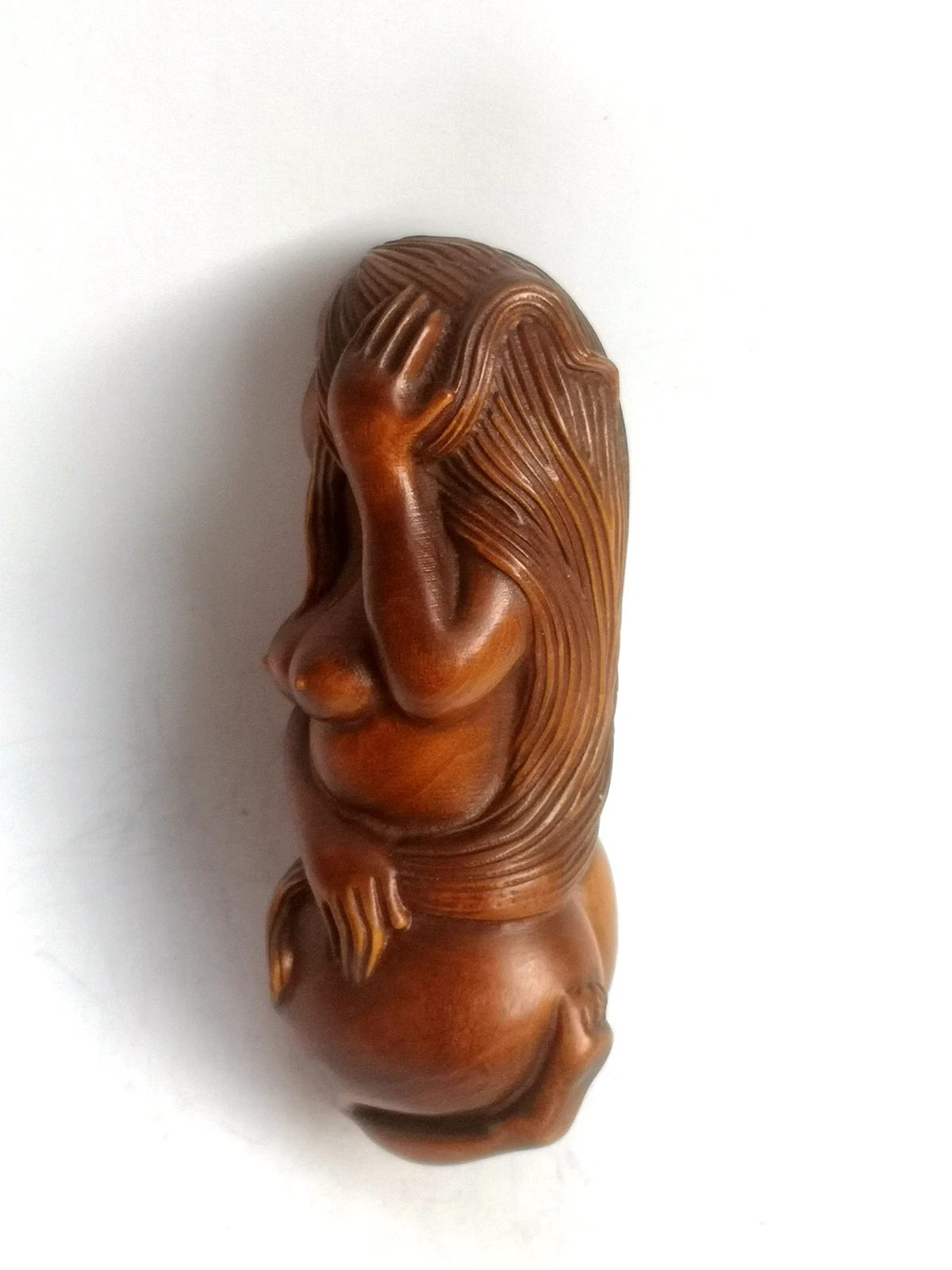 YIZHU CULTUER ART Collection China Old Boxwood Hand Carved Nude Belle Statue Family Decoration