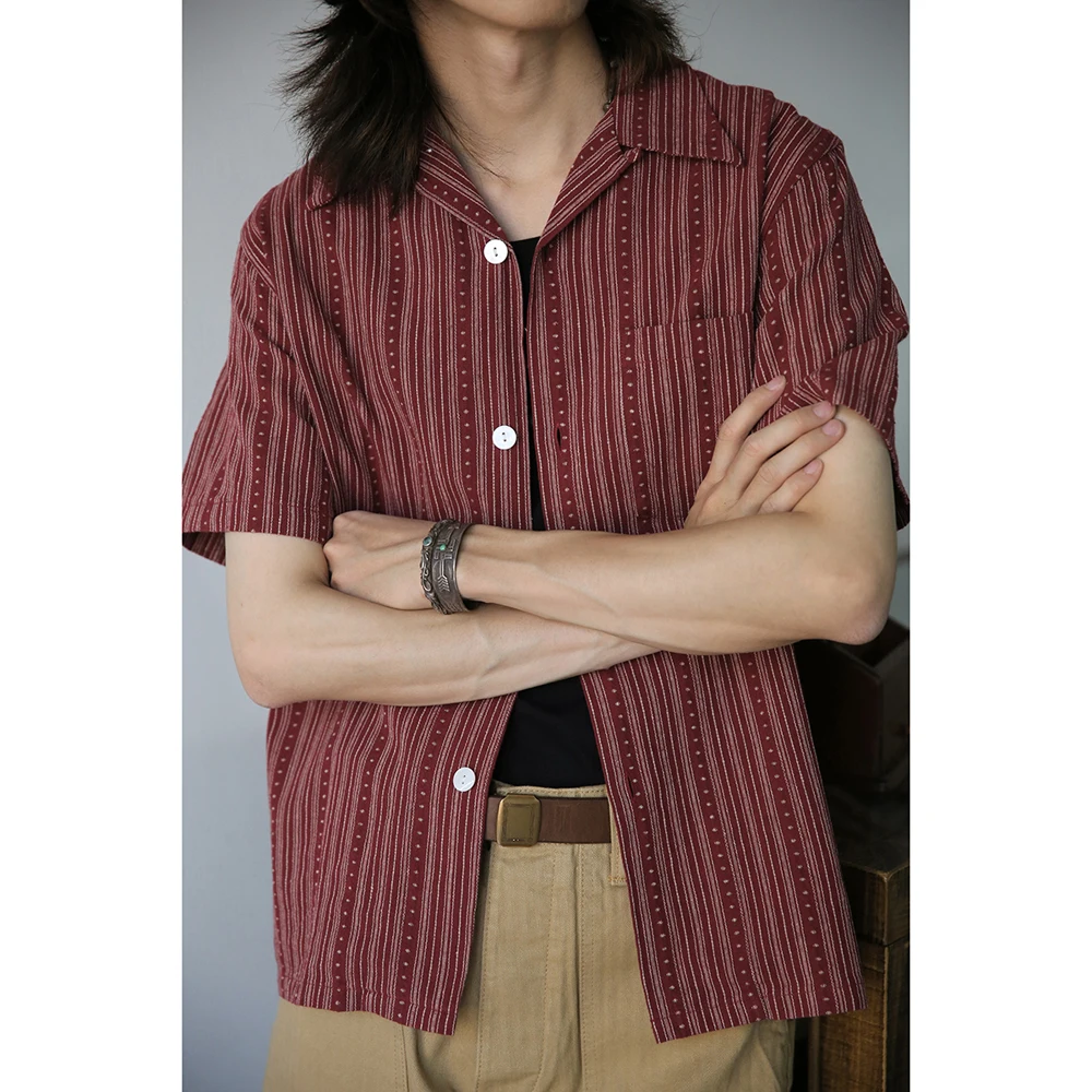 BOB DONG Striped Camp Lounge Shirt Retro Short Sleeve Bowling Shirts Menswear