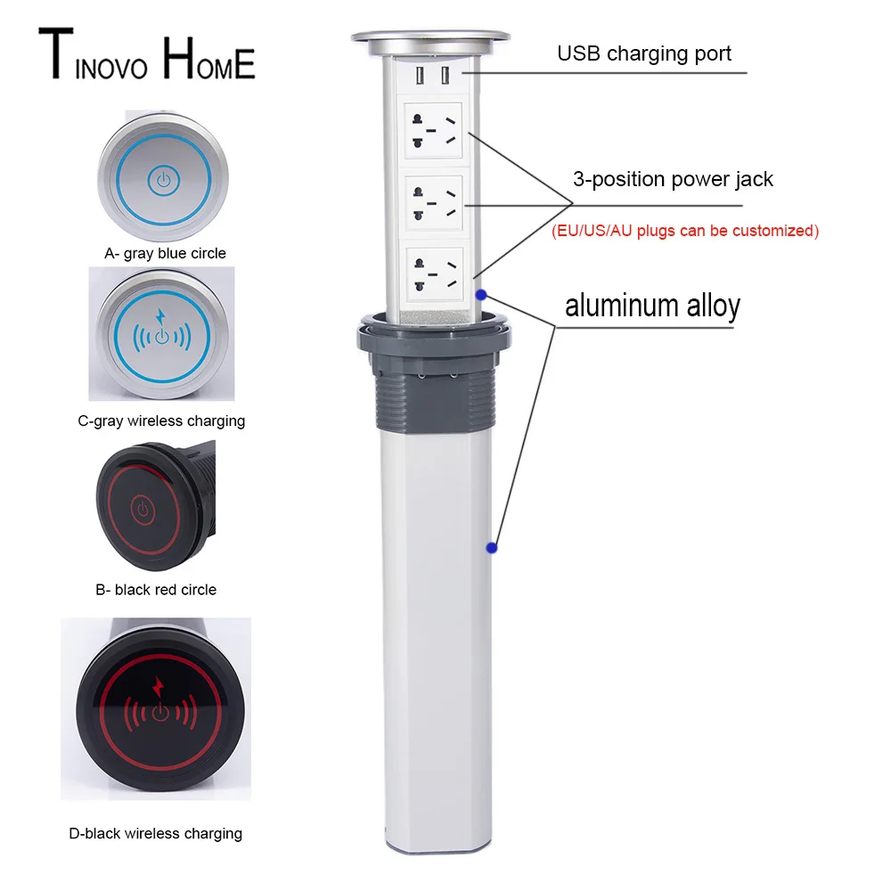 High-end electric intelligent lifting socket/desktop socket Office/book room kitchen use Aluminum alloy and acrylic touch panel