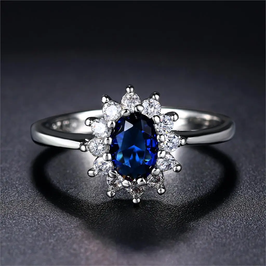 Princess Diana Rings For Bridal Women Blue Crystal Promise Wedding Engagement Ring For Female Marriage Gift Fashion Jewelry R076