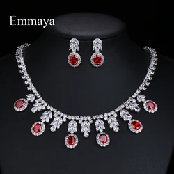 Emmaya New jewelry Design Luxury Style Leaf Round Stone For Women Lovely AAA Zircon Necklace Earring Banquet Gifts For Friends