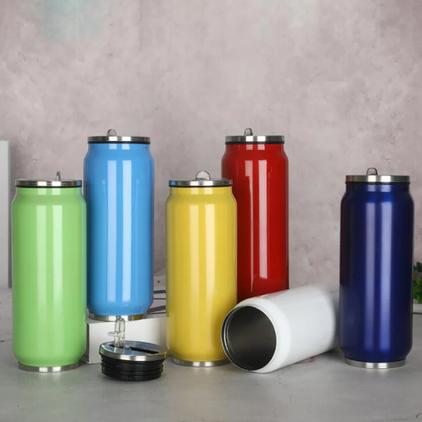 Fashion High Quality Beverage Can Hot Vacuum Insulated With Straw Thermos Stainless Steel Water Bottle 500ml