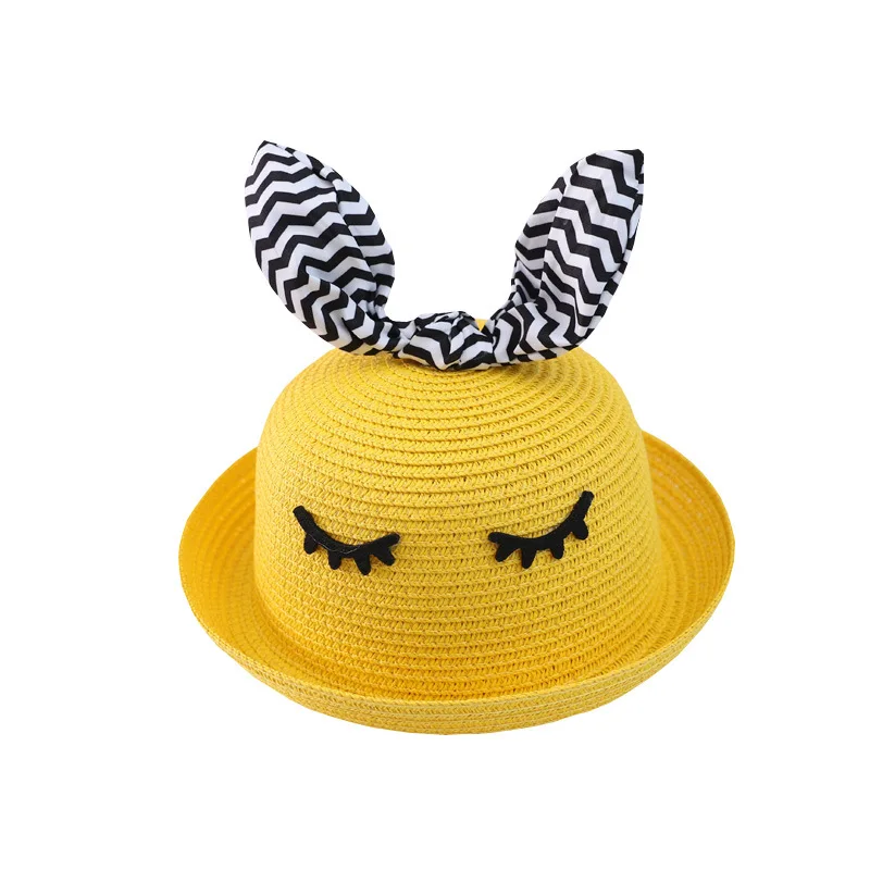 Rabbit Ear Sun Hats Kids Summer Straw Hat Baby Boys Girls Panama Beach Sunscreen Hat Summer New Bunny Brand Straw Hats