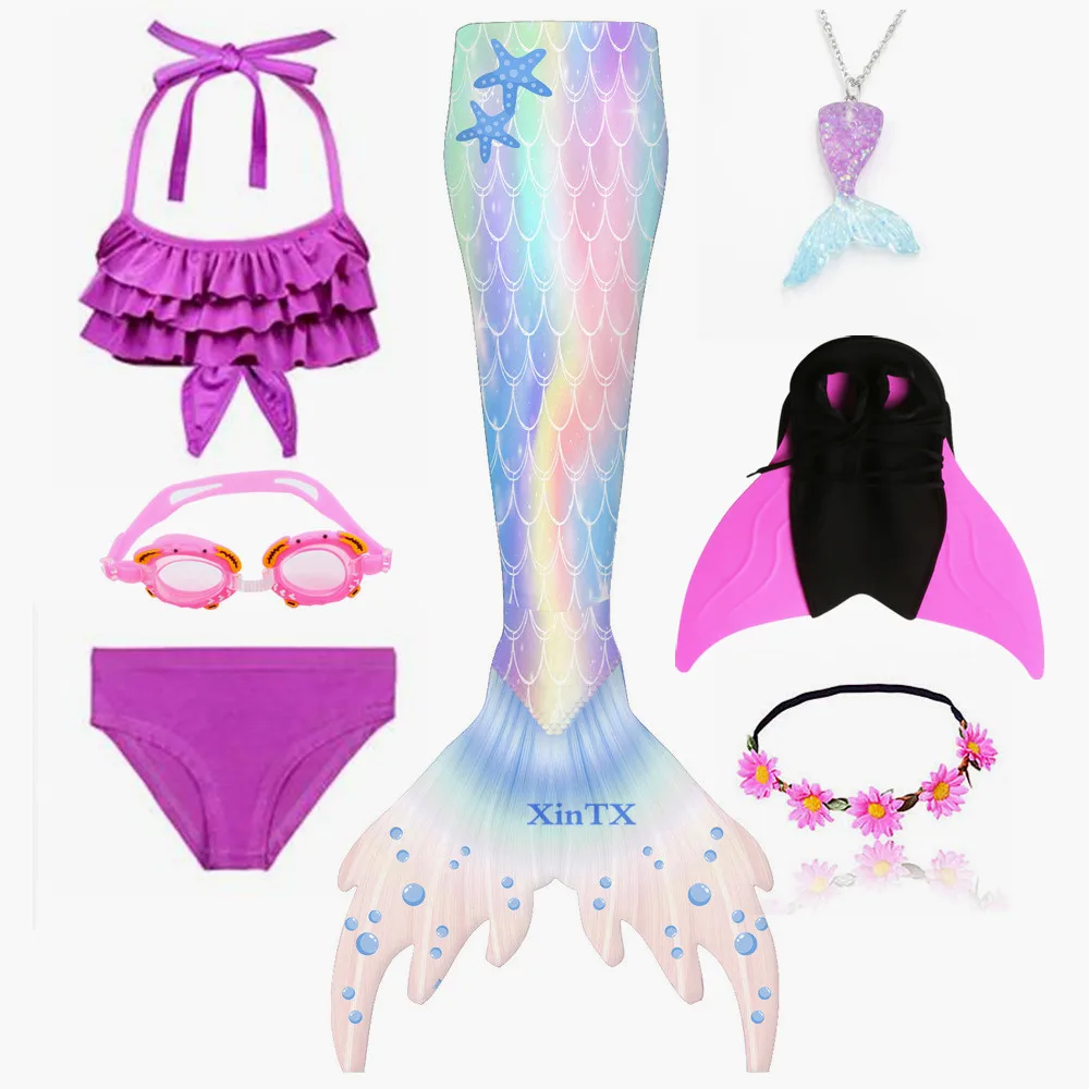 New Arrival Girls Mermaid Tails With Monofin Kids Beautiful Bikini Swimwear Summer Mermaid Princess Dress Set Bathing Suit