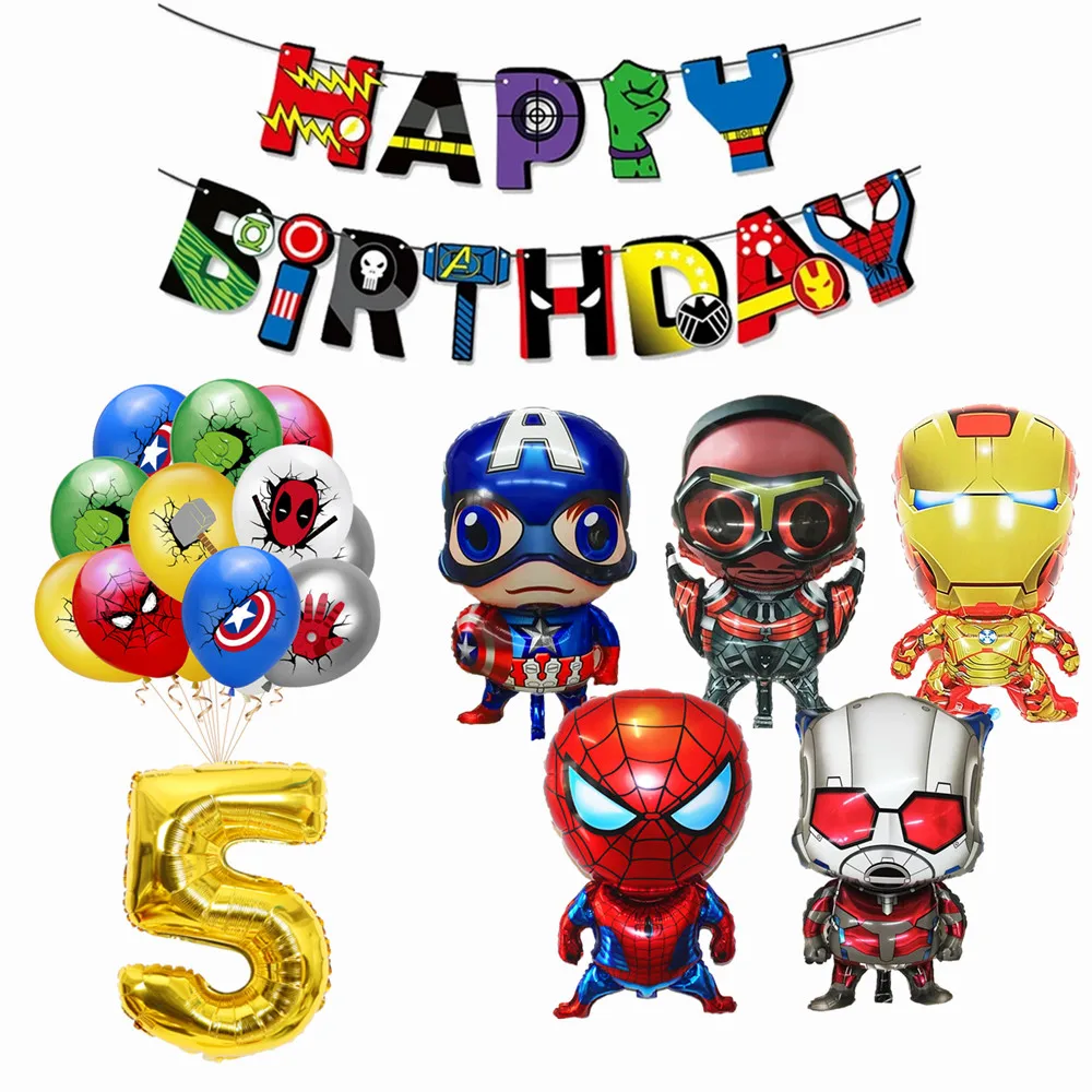 Marvel Superhero Balloon Spiderman IronMan Captain Hulk Balloons Banner Kids Boy Baby Shower Avengers Birthday Party Decorations