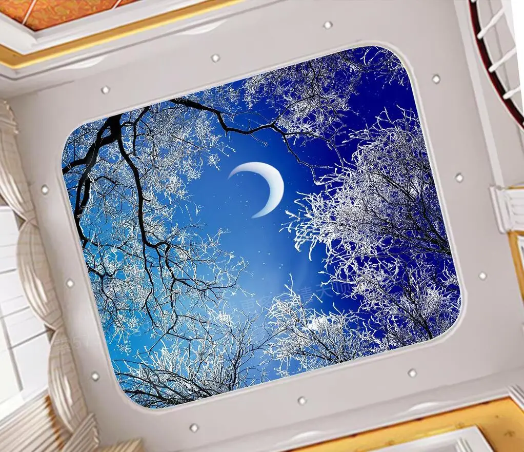 Benutzerdefinierte Foto 3D Tapete Sternenhimmel Nachtansicht Baum Decke Tapete Dekoration Decke Wandbild selbstklebendes Material