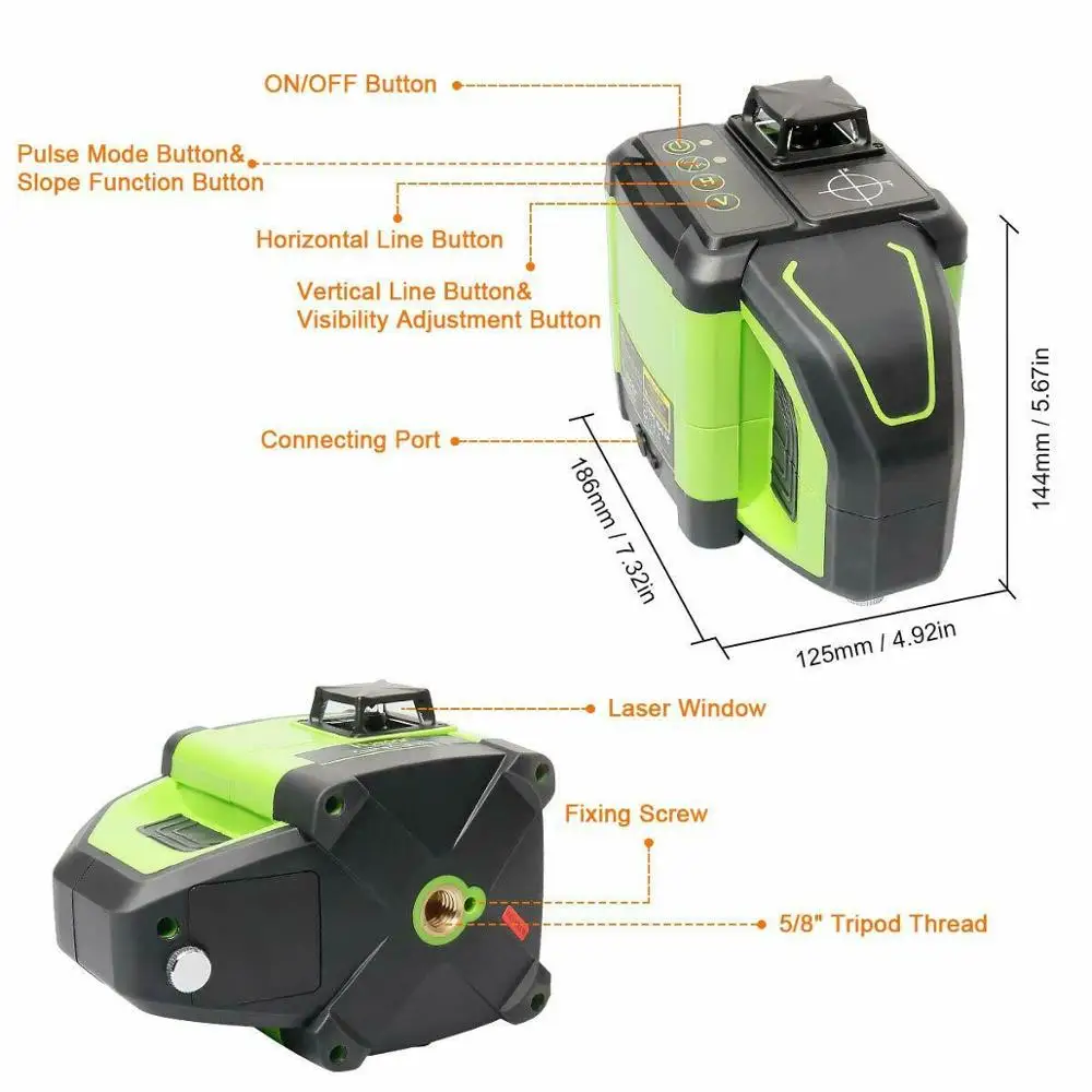 Huepar Electronic Laser Level Self Leveling Green Beam Three-Plane Leveling 130Ft