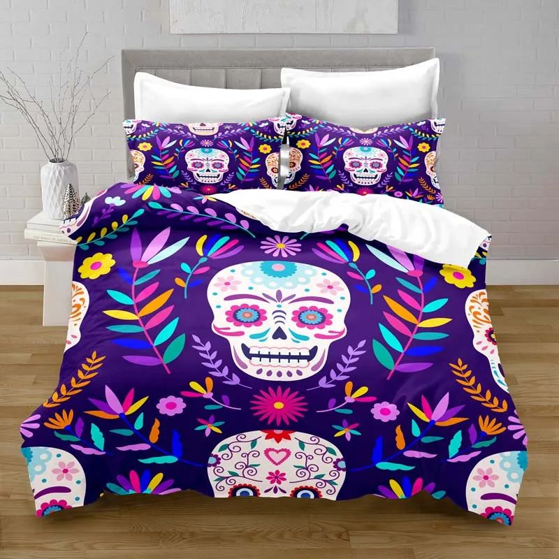 

100% Polyester Horror Skeleton Digital Printing Quilt Cover Bedding Set with Pillowcase Bedspread Boy Quilt Cover Bedding