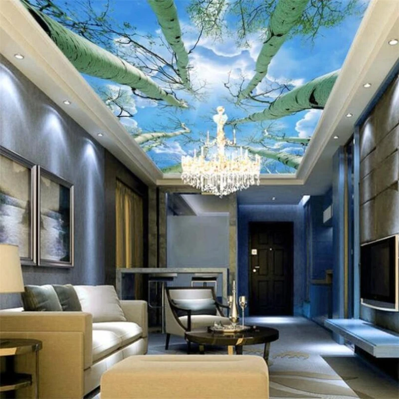 

Custom Modern 3D Wallpaper The sky under the tree zenith wall paper Home Interior decoration Living Room Ceiling Mural 3d обои