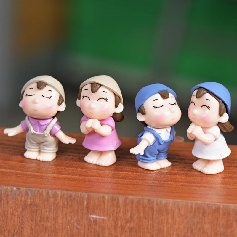 4 PCs Cute Landscaping Hat Little Figure Doll Ornaments Cartoon Smile Couple Pair Sweetheart Fairy Garden Miniature Decoration