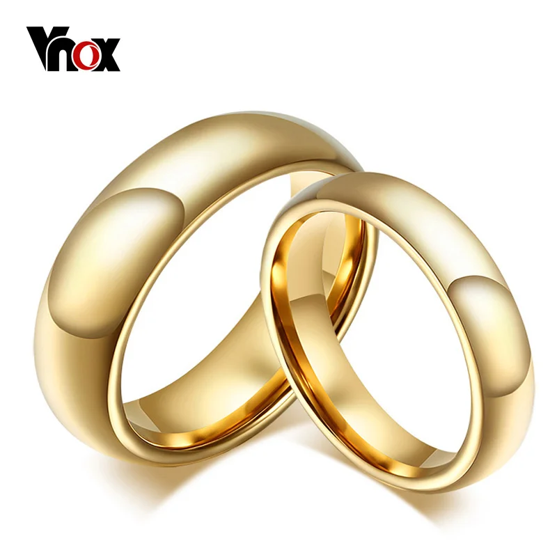 Obrączka ślubna Vnox 6mm/8mm z węglika wolframu dla kobiet/mężczyzn klasyczny złoty kolor