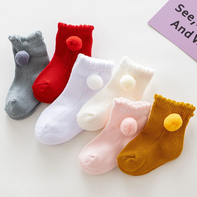 0-5Years Baby Boys Girls Socks With Ball Children Christmas Short Socks Toddlers Kids Soft Cotton Princess Cute Socks