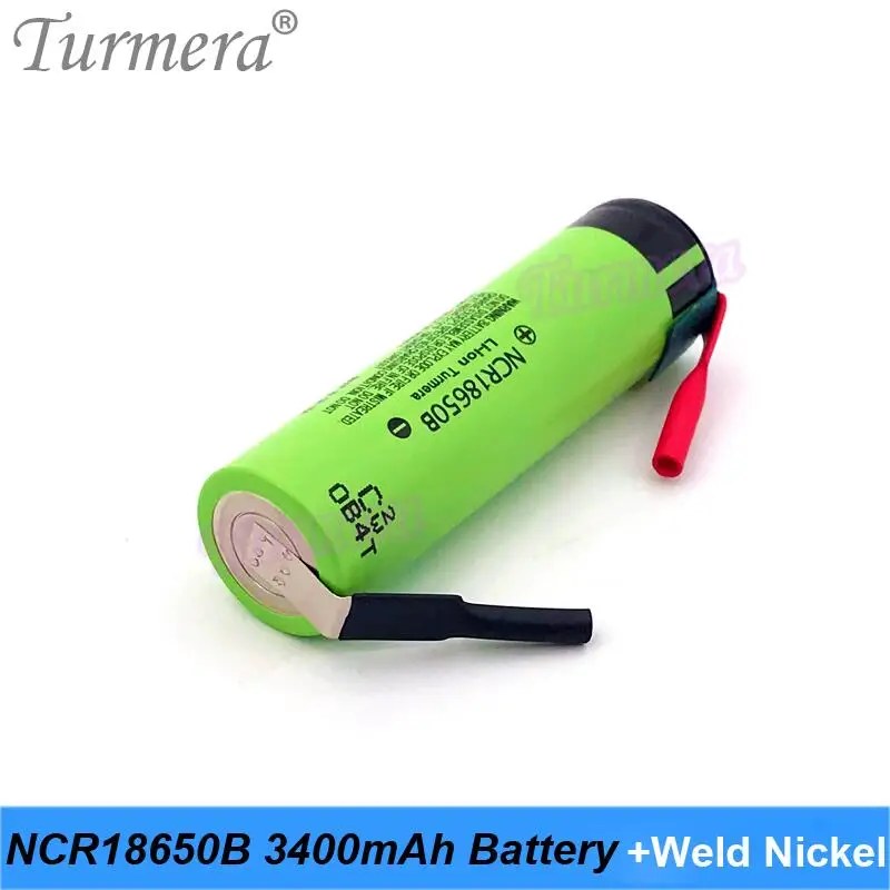 Turmera 18650 3400mAh NCR18650B Battery 3.6V Soldering Nickel for 12V 14.4V 18V 21V 25V Electric Drill Screwdriver Batteries Use