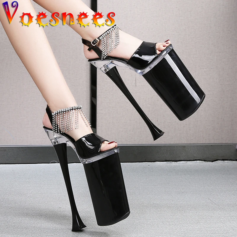 

Voesnees Super High Heels 26cm Woman Slippers 2024 Summer New Platform Stiletto Sandals Night Club Walking Show Stripper Shoes