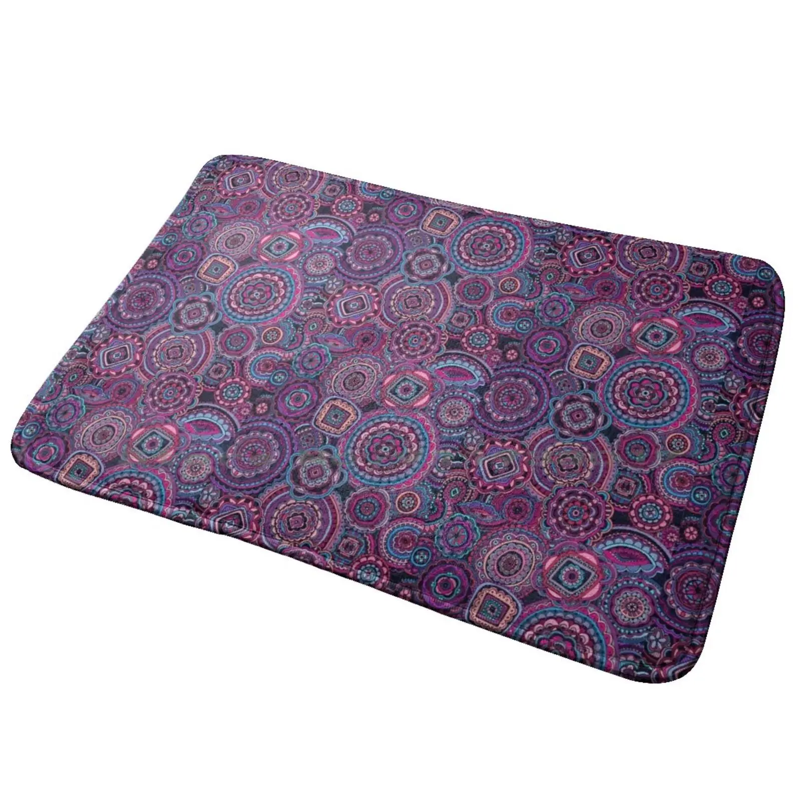 Mandala Dream Entrance Door Mat Bath Mat Rug Mandalas Colorful Pink Purple Blue Red Magenta Circles Shapes Abstract Tribal