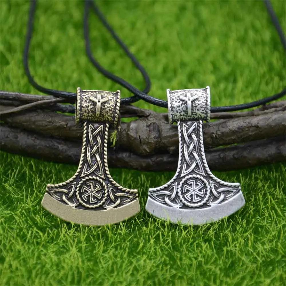 Slavic Perun Axe Kolovrat Pendant Runic Rune ALGIZ Talisman Pagan Scandinavian Viking Necklace Amulet