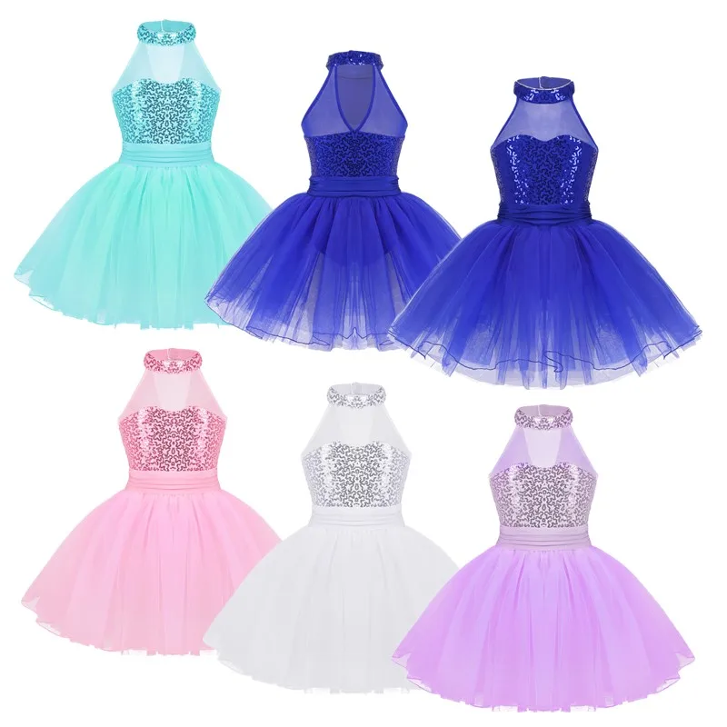 Paillettes balletto Tutu vestito bambini Teen Tulle balletto danza ginnastica body Dress Performance Dancewear Ballerina Princess Dress