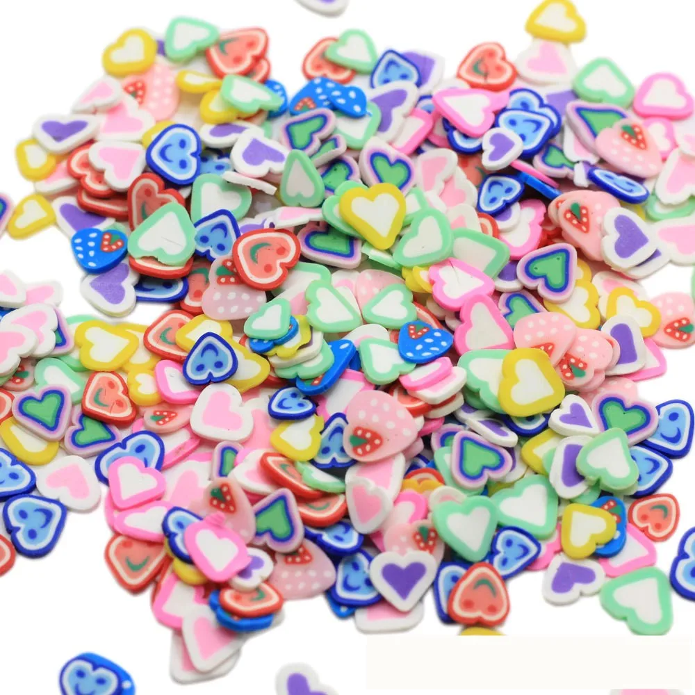 20g 5mm /10mm Liebe Polymer Clay bunte Herzen Frucht für DIY Handwerk winzige süße Accessoires verschiedene Designs – Detail 12