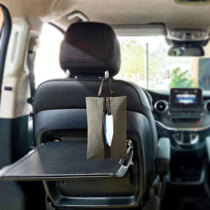 Retro Canvas Paper Towel Cover Detachable Paper Towel Hanging Bag Car Seat Storage Bag