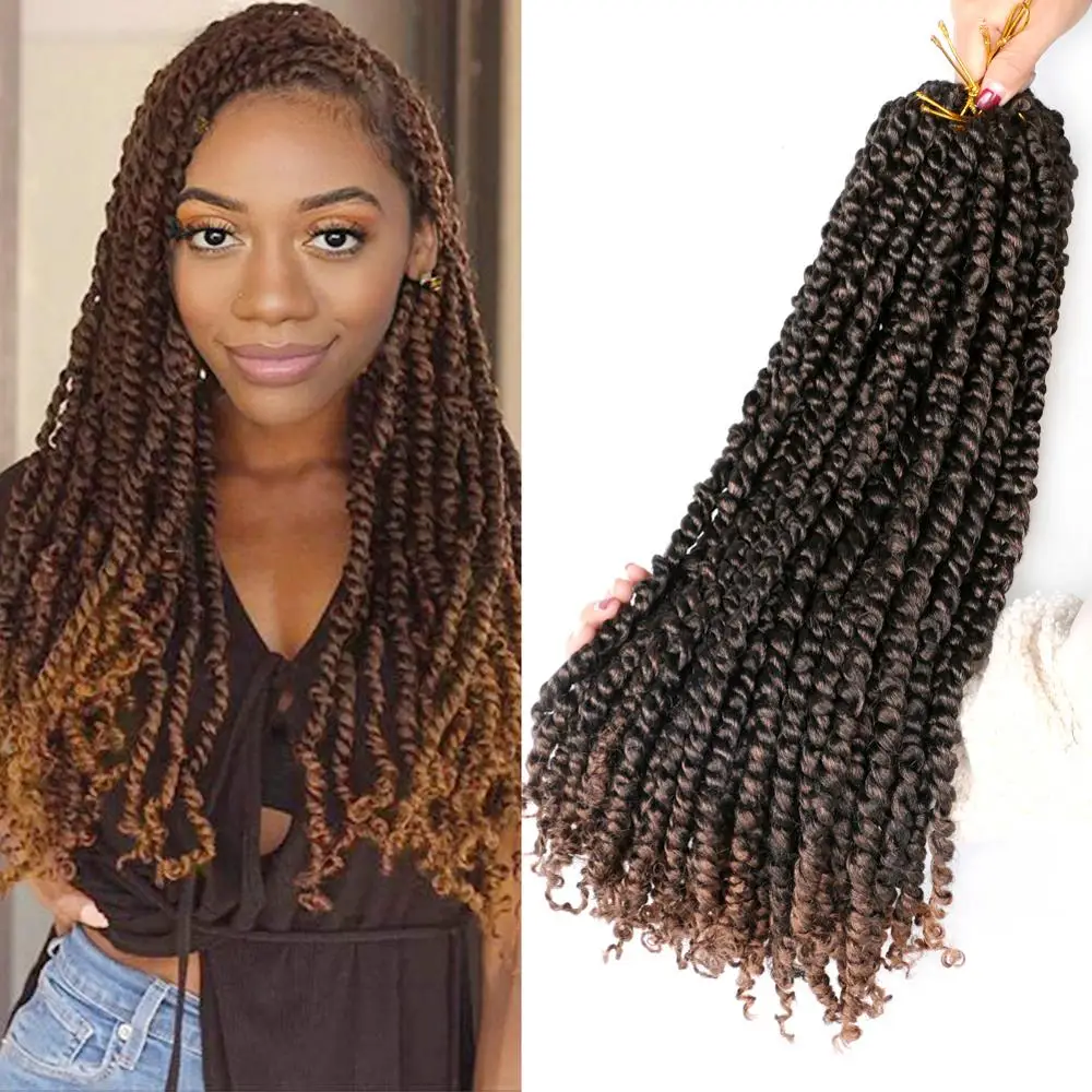 

MTMEI HAIR Pre Twisted Passion Twist Crochet Hair 18 Inch Pre-looped Synthetic Crochet Braids Hair Ombre Braiding Hair