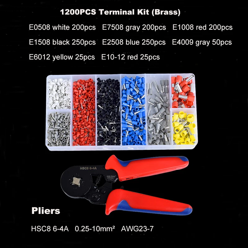 أنبوب محطة صندوق عدة العقص كماشة E0508 ~ E10-12 معزول الحبل نهاية سلك كهربائي كابلات الموصلات الحلقات 28-7AWG 0.08-10mm2 #3